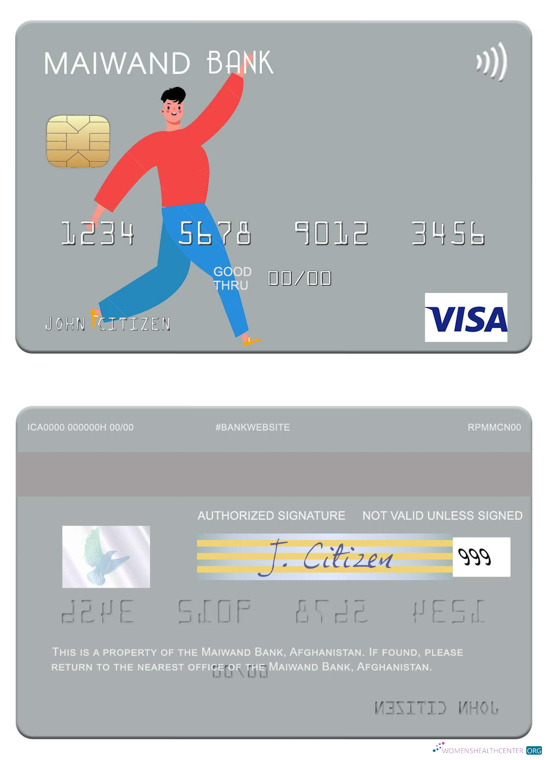 Download Afghanistan Maiwand Bank visa card Photoshop template